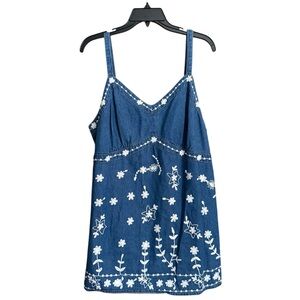 Blue Floral Embroidered‎ Denim Dress